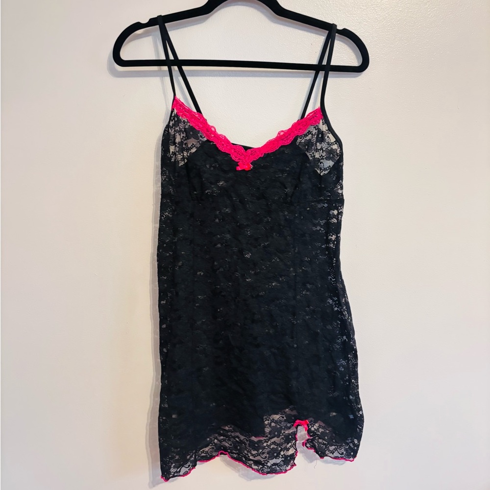 George lace black sheer nightie with pink detailing size large